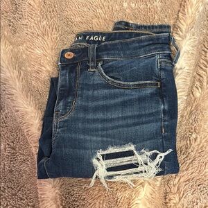 American Eagle Outfitters Blue Skinny Jeans with Distressed Details